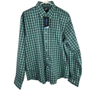 NWTLands' End Men's Traditional Fit NoIron Twill Green BluePlaid Shirt Stretch L